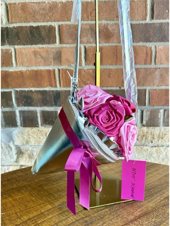 🌸 Betsey Johnson Kitsch Somethin New Bouquet Pink Silver Crossbody Bag NWT - Picture 6 of 14